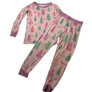Little Sleepies Pink Little Trees Christmas Tree Bamboo 2 PC Set Toddler Size 3T